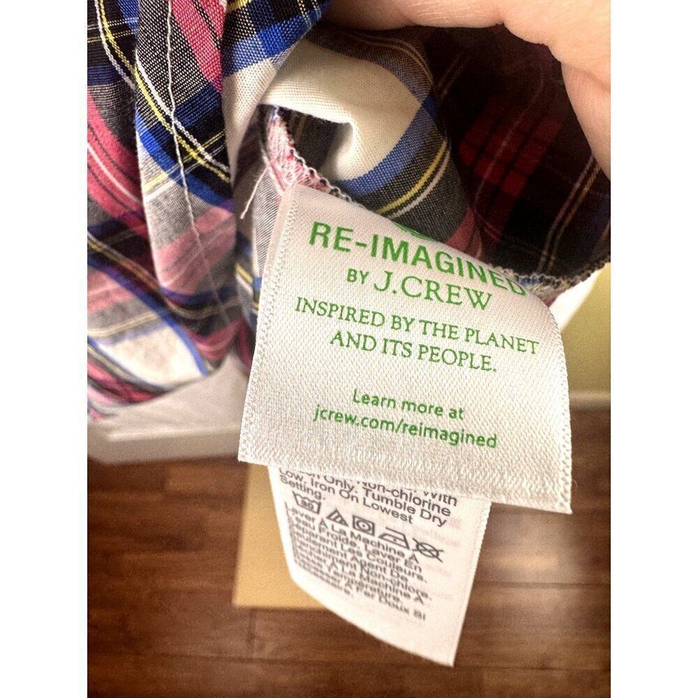J.Crew Womens Plaid Ruffle Neck Blouse Size M Long Sleeve Holiday Plaid EUC Sz M - Picture 7 of 12